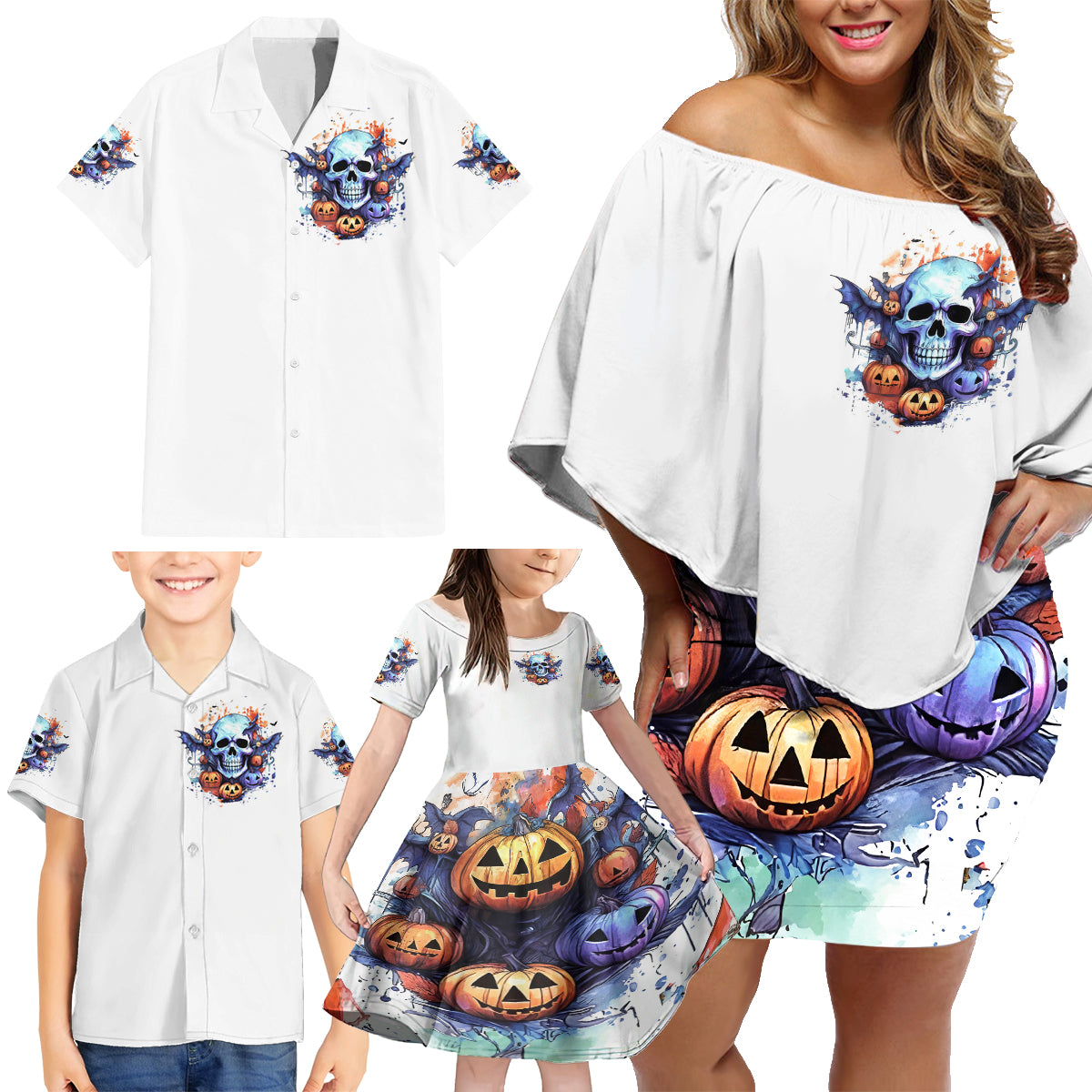 Bat Skull Family Matching Off Shoulder Short Dress and Hawaiian Shirt I Talk I Smile But Be Carefull When I Silent - Wonder Print Shop