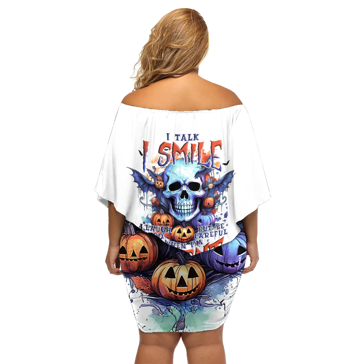 Bat Skull Family Matching Off Shoulder Short Dress and Hawaiian Shirt I Talk I Smile But Be Carefull When I Silent - Wonder Print Shop