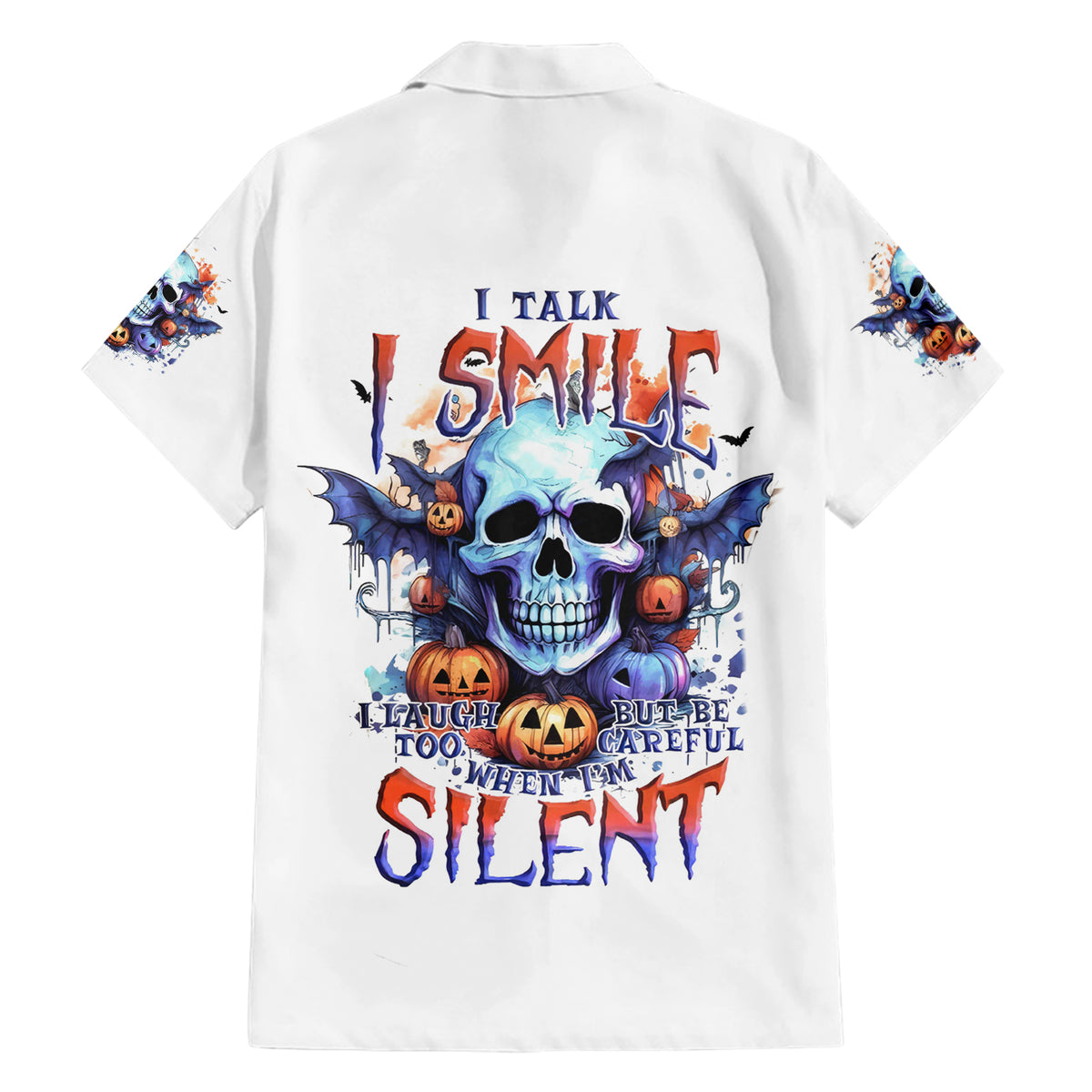 Bat Skull Family Matching Short Sleeve Bodycon Dress and Hawaiian Shirt I Talk I Smile But Be Carefull When I Silent - Wonder Print Shop