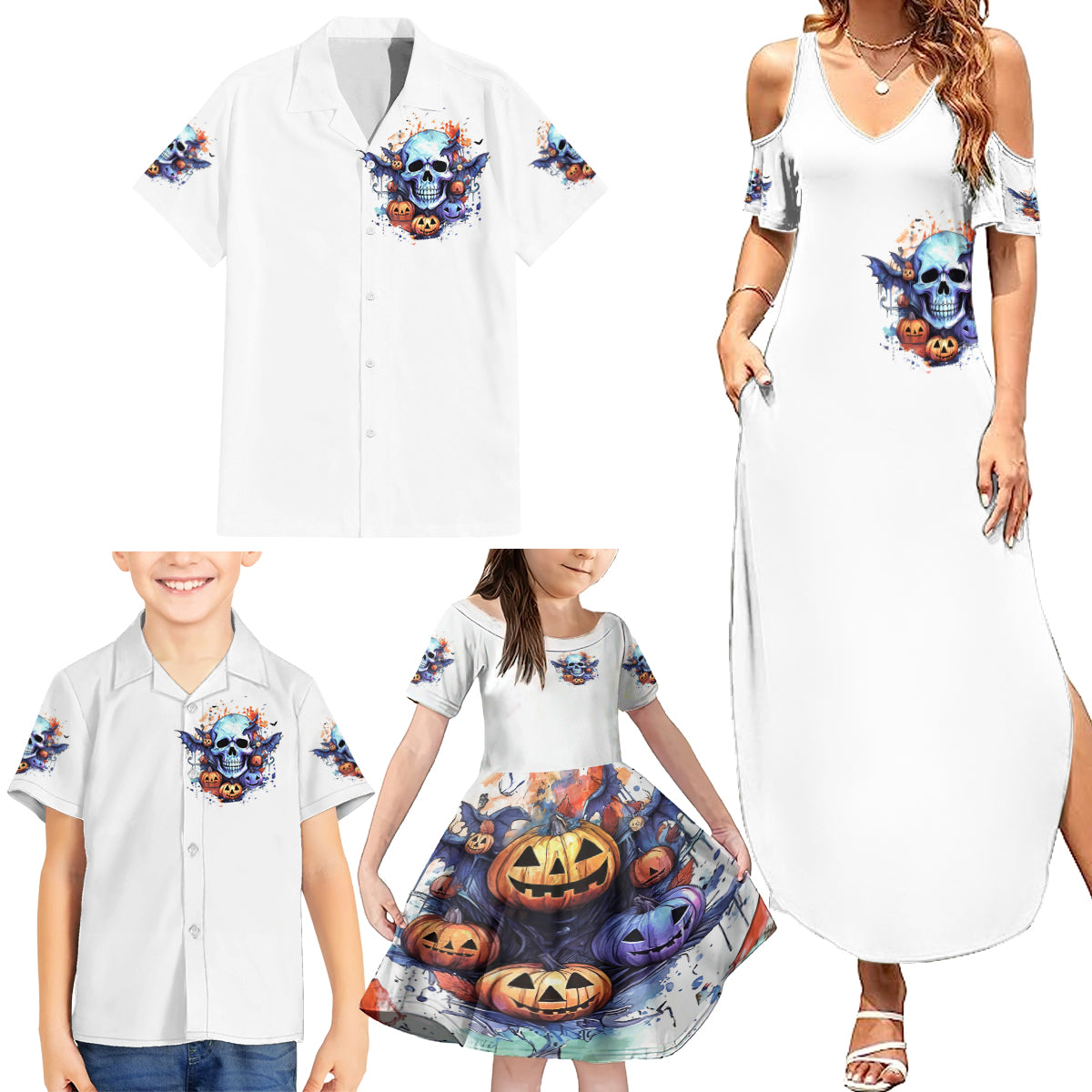 Bat Skull Family Matching Summer Maxi Dress and Hawaiian Shirt I Talk I Smile But Be Carefull When I Silent - Wonder Print Shop