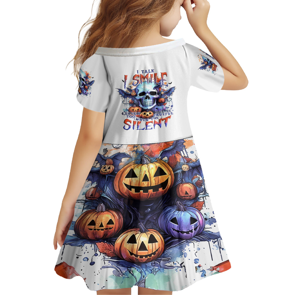 Bat Skull Kid Short Sleeve Dress I Talk I Smile But Be Carefull When I Silent - Wonder Print Shop