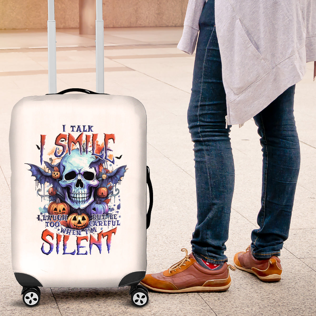 Bat Skull Luggage Cover I Talk I Smile But Be Carefull When I Silent - Wonder Print Shop