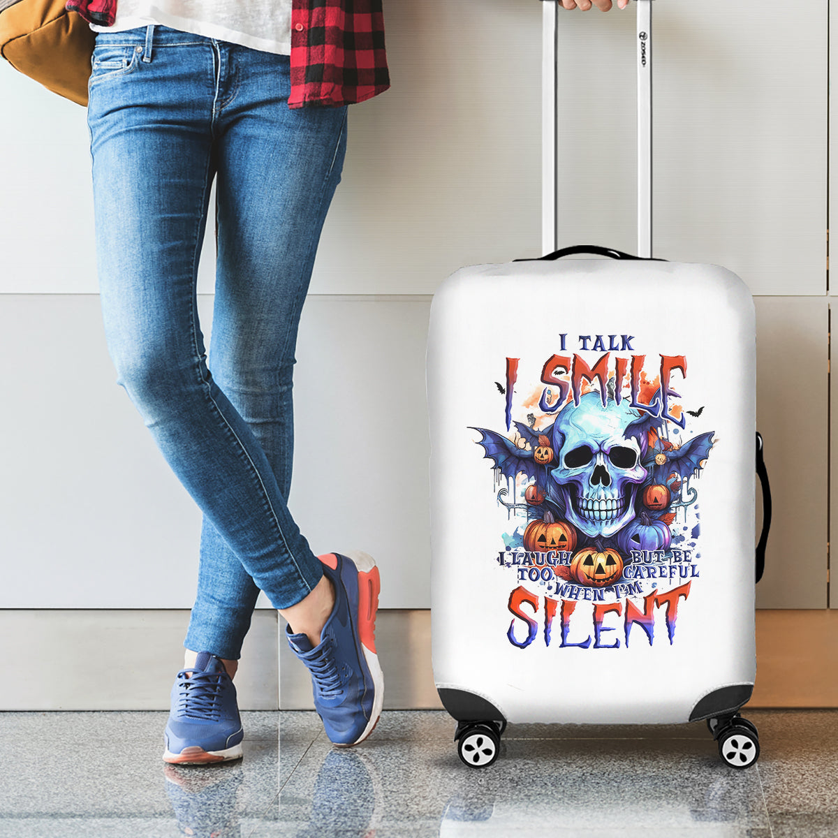 Bat Skull Luggage Cover I Talk I Smile But Be Carefull When I Silent - Wonder Print Shop