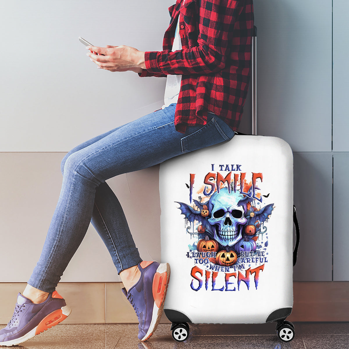 Bat Skull Luggage Cover I Talk I Smile But Be Carefull When I Silent - Wonder Print Shop