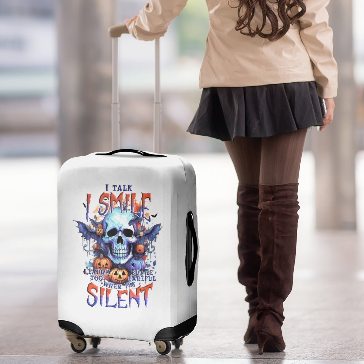 Bat Skull Luggage Cover I Talk I Smile But Be Carefull When I Silent - Wonder Print Shop