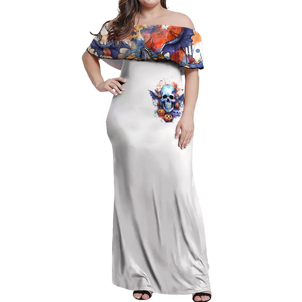 Bat Skull Off Shoulder Maxi Dress I Talk I Smile But Be Carefull When I Silent - Wonder Print Shop
