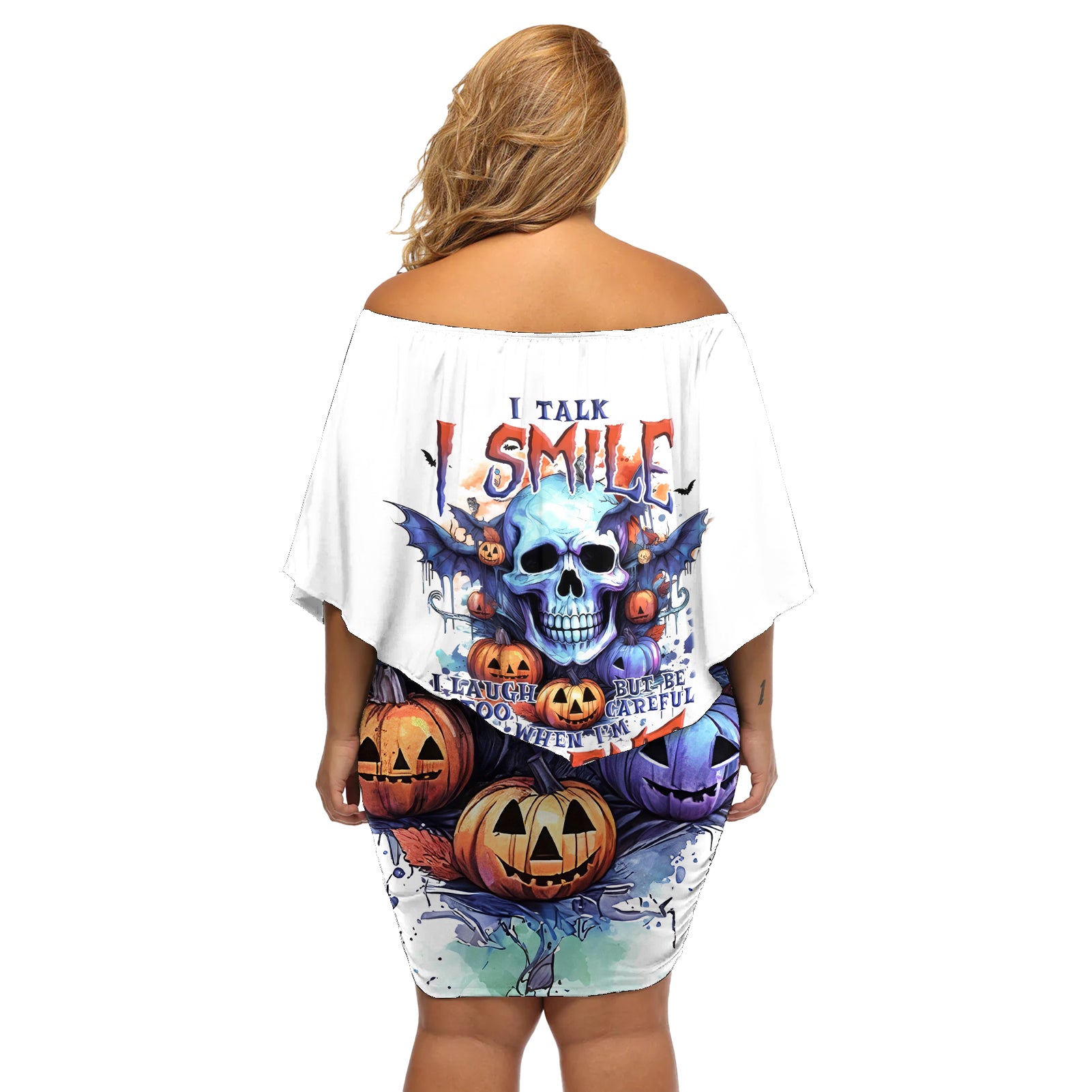 Bat Skull Off Shoulder Short Dress I Talk I Smile But Be Carefull When I Silent - Wonder Print Shop