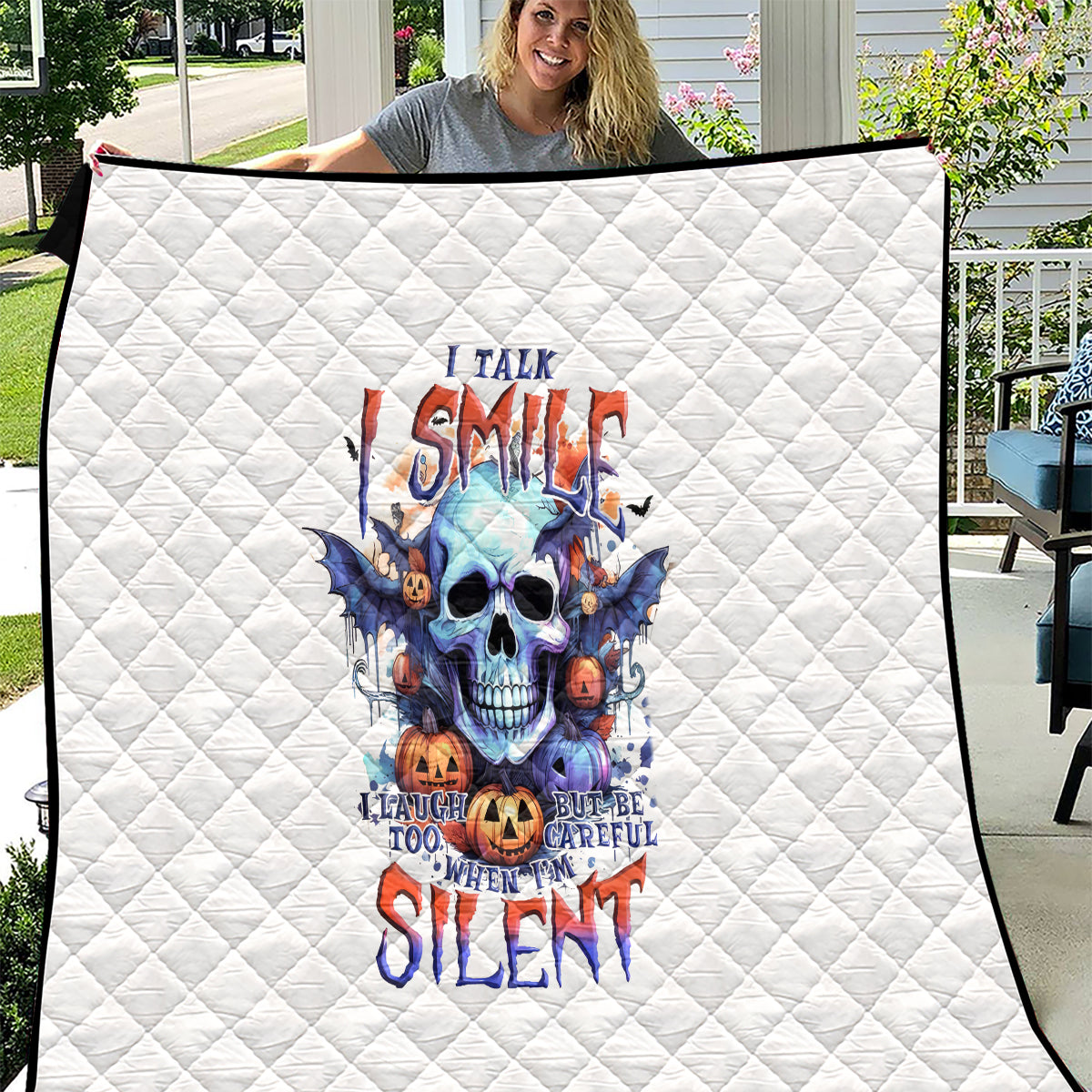 Bat Skull Quilt I Talk I Smile But Be Carefull When I Silent - Wonder Print Shop
