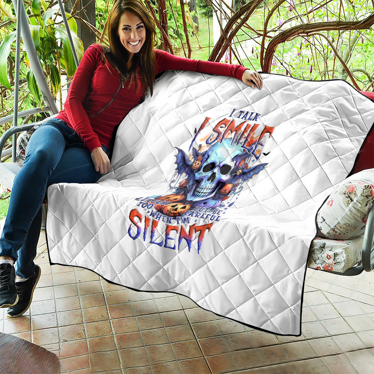 Bat Skull Quilt I Talk I Smile But Be Carefull When I Silent - Wonder Print Shop