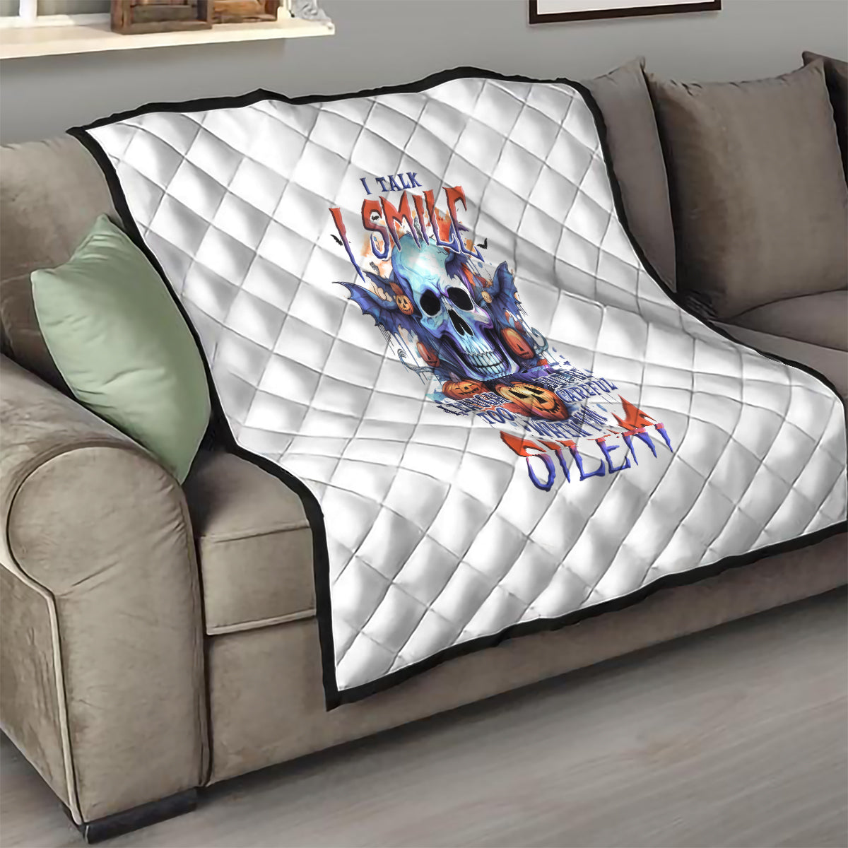 Bat Skull Quilt I Talk I Smile But Be Carefull When I Silent - Wonder Print Shop