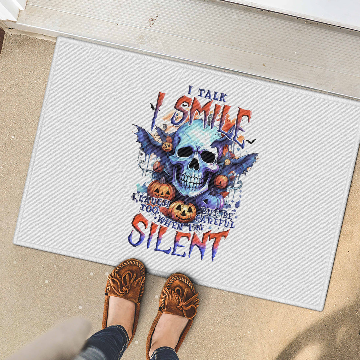 Bat Skull Rubber Doormat I Talk I Smile But Be Carefull When I Silent - Wonder Print Shop