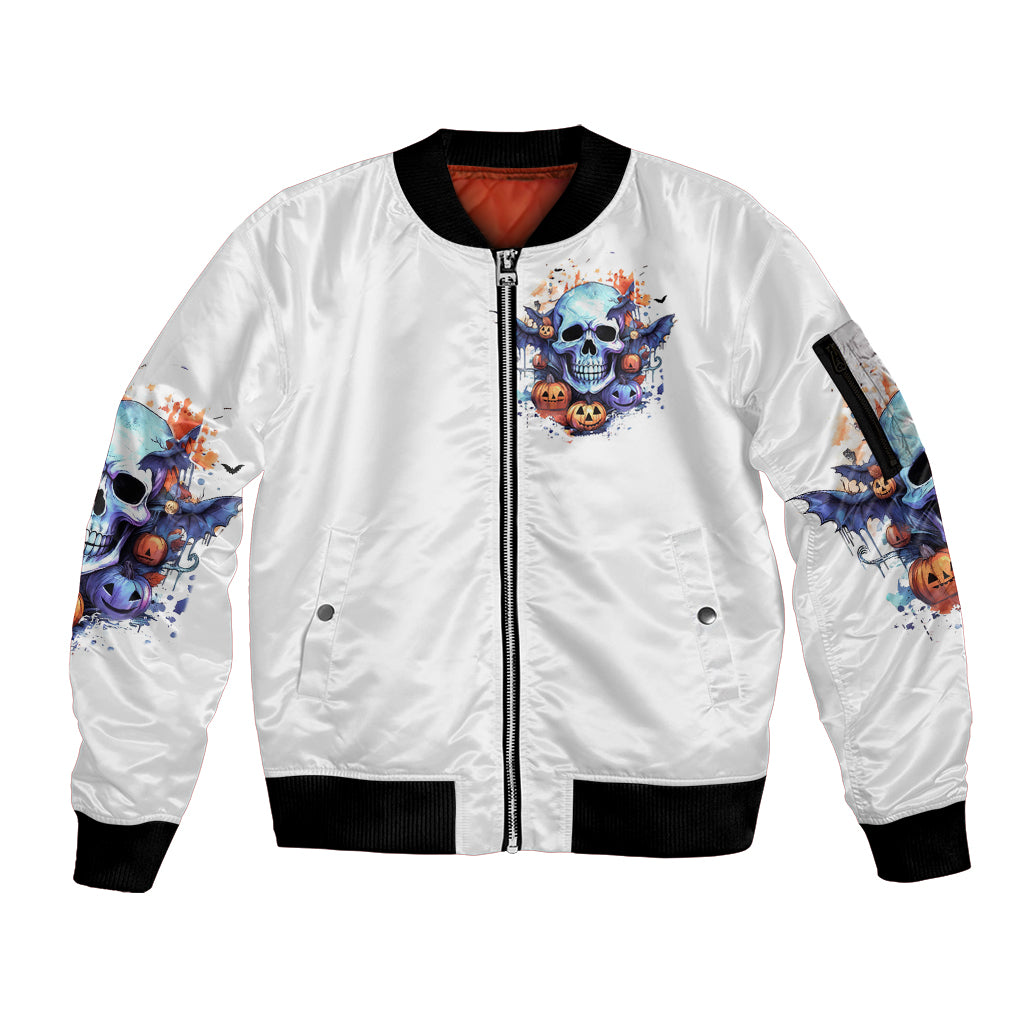 Bat Skull Sleeve Zip Bomber Jacket I Talk I Smile But Be Carefull When I Silent - Wonder Print Shop