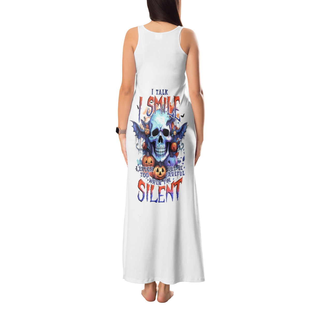 Bat Skull Tank Maxi Dress I Talk I Smile But Be Carefull When I Silent - Wonder Print Shop