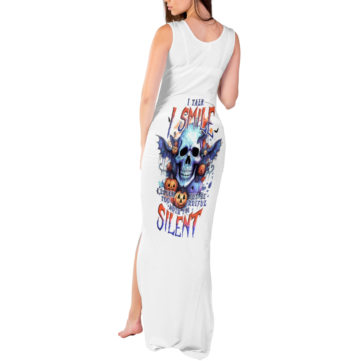 Bat Skull Tank Maxi Dress I Talk I Smile But Be Carefull When I Silent - Wonder Print Shop