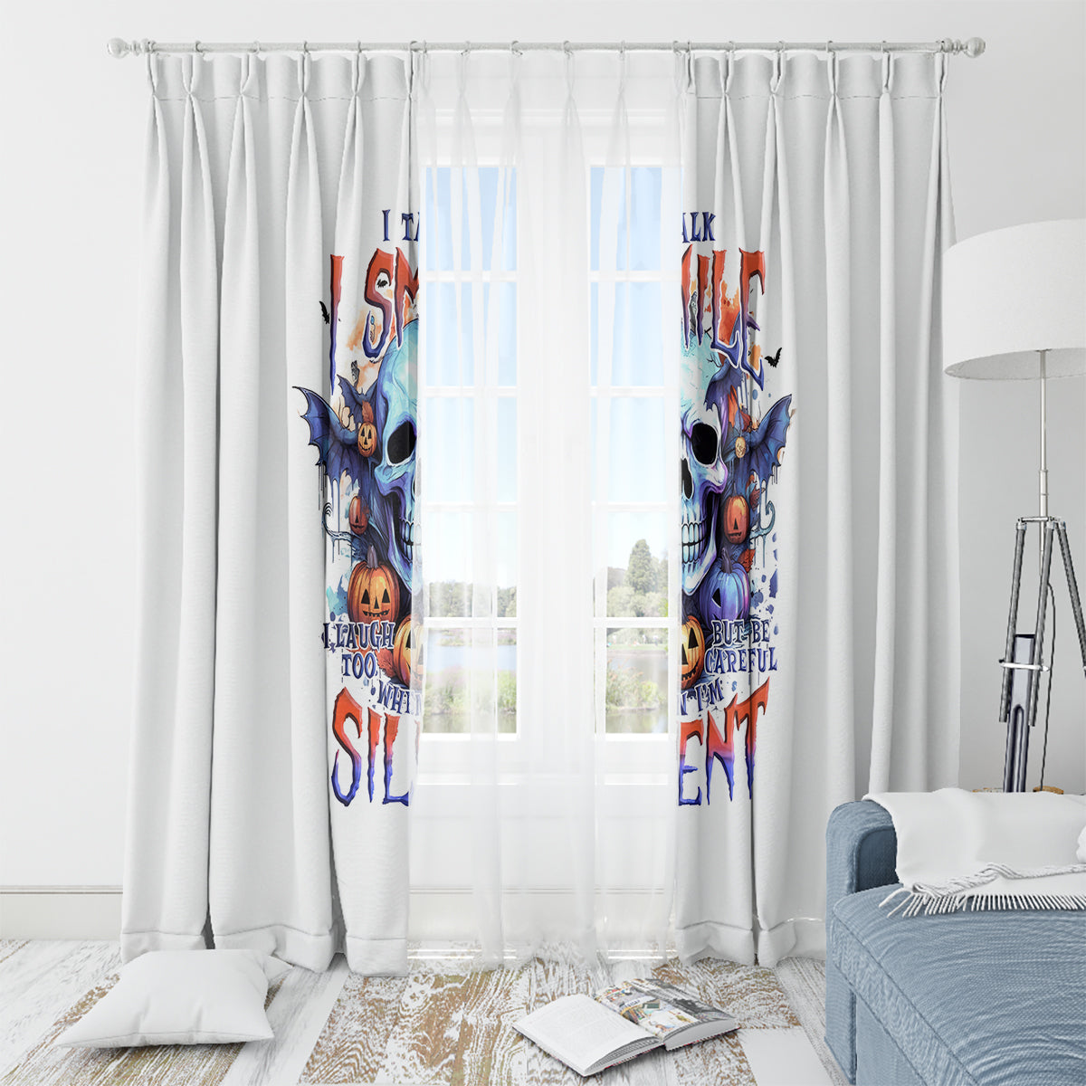 Bat Skull Window Curtain I Talk I Smile But Be Carefull When I Silent - Wonder Print Shop