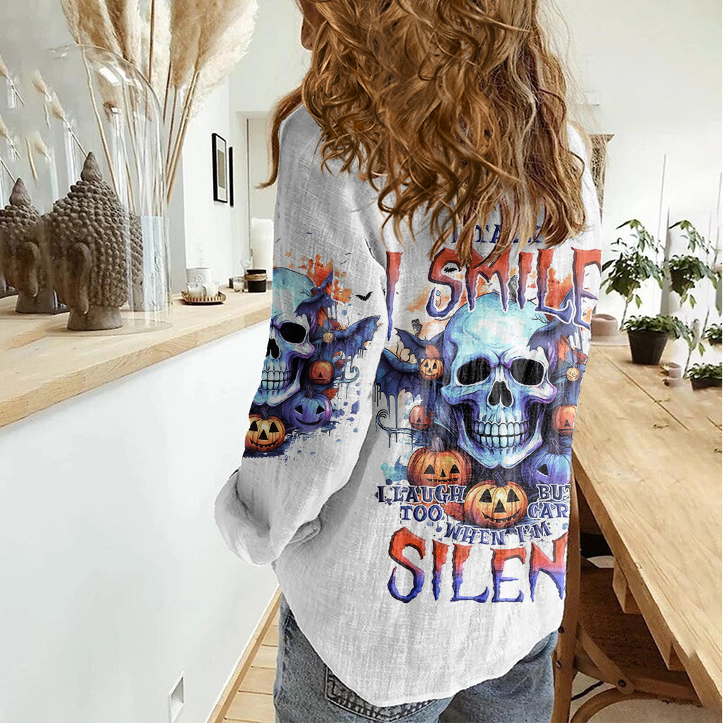 Bat Skull Women Casual Shirt I Talk I Smile But Be Carefull When I Silent - Wonder Print Shop