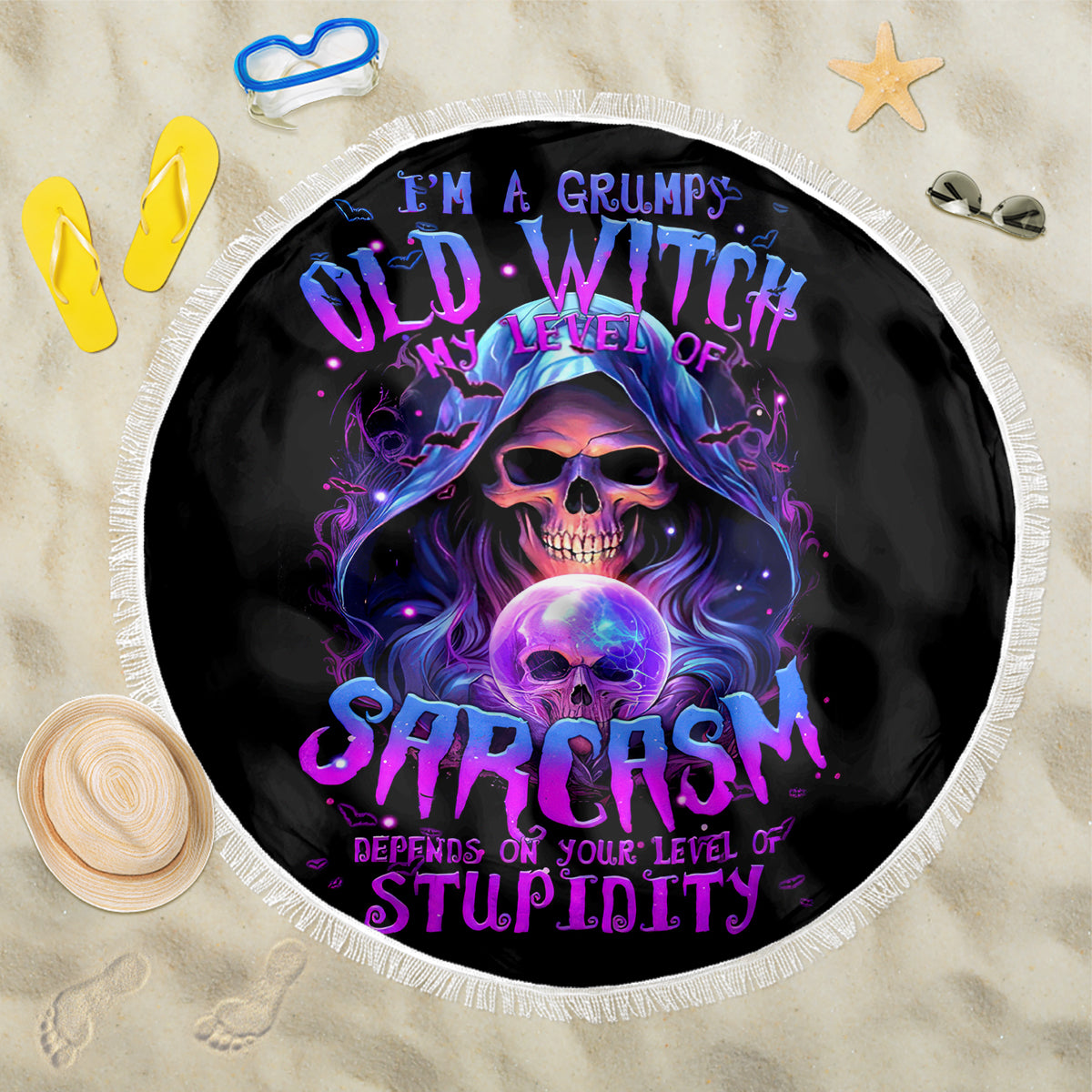 Witch Skull Beach Blanket I'm A Grumpy Old Witch - Wonder Print Shop