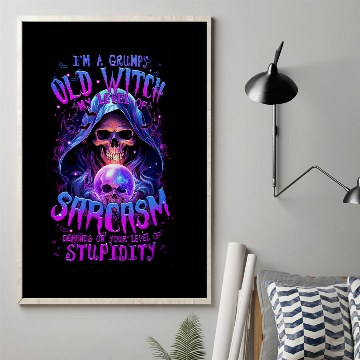 Witch Skull Canvas Wall Art I'm A Grumpy Old Witch - Wonder Print Shop