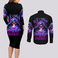 Witch Skull Couples Matching Long Sleeve Bodycon Dress and Long Sleeve Button Shirt I'm A Grumpy Old Witch - Wonder Print Shop