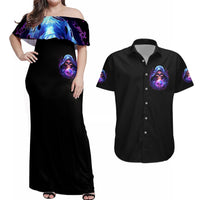 Witch Skull Couples Matching Off Shoulder Maxi Dress and Hawaiian Shirt I'm A Grumpy Old Witch - Wonder Print Shop