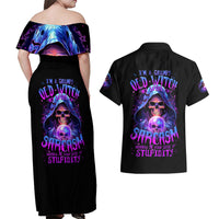 Witch Skull Couples Matching Off Shoulder Maxi Dress and Hawaiian Shirt I'm A Grumpy Old Witch - Wonder Print Shop
