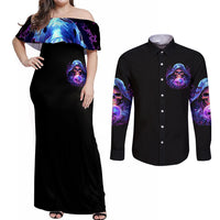 Witch Skull Couples Matching Off Shoulder Maxi Dress and Long Sleeve Button Shirt I'm A Grumpy Old Witch - Wonder Print Shop