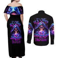Witch Skull Couples Matching Off Shoulder Maxi Dress and Long Sleeve Button Shirt I'm A Grumpy Old Witch - Wonder Print Shop