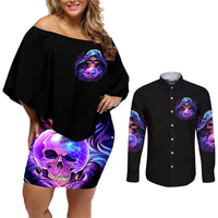 Witch Skull Couples Matching Off Shoulder Short Dress and Long Sleeve Button Shirt I'm A Grumpy Old Witch - Wonder Print Shop