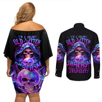 Witch Skull Couples Matching Off Shoulder Short Dress and Long Sleeve Button Shirt I'm A Grumpy Old Witch - Wonder Print Shop