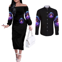 Witch Skull Couples Matching Off The Shoulder Long Sleeve Dress and Long Sleeve Button Shirt I'm A Grumpy Old Witch DT01