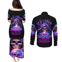 Witch Skull Couples Matching Puletasi Dress and Long Sleeve Button Shirt I'm A Grumpy Old Witch - Wonder Print Shop