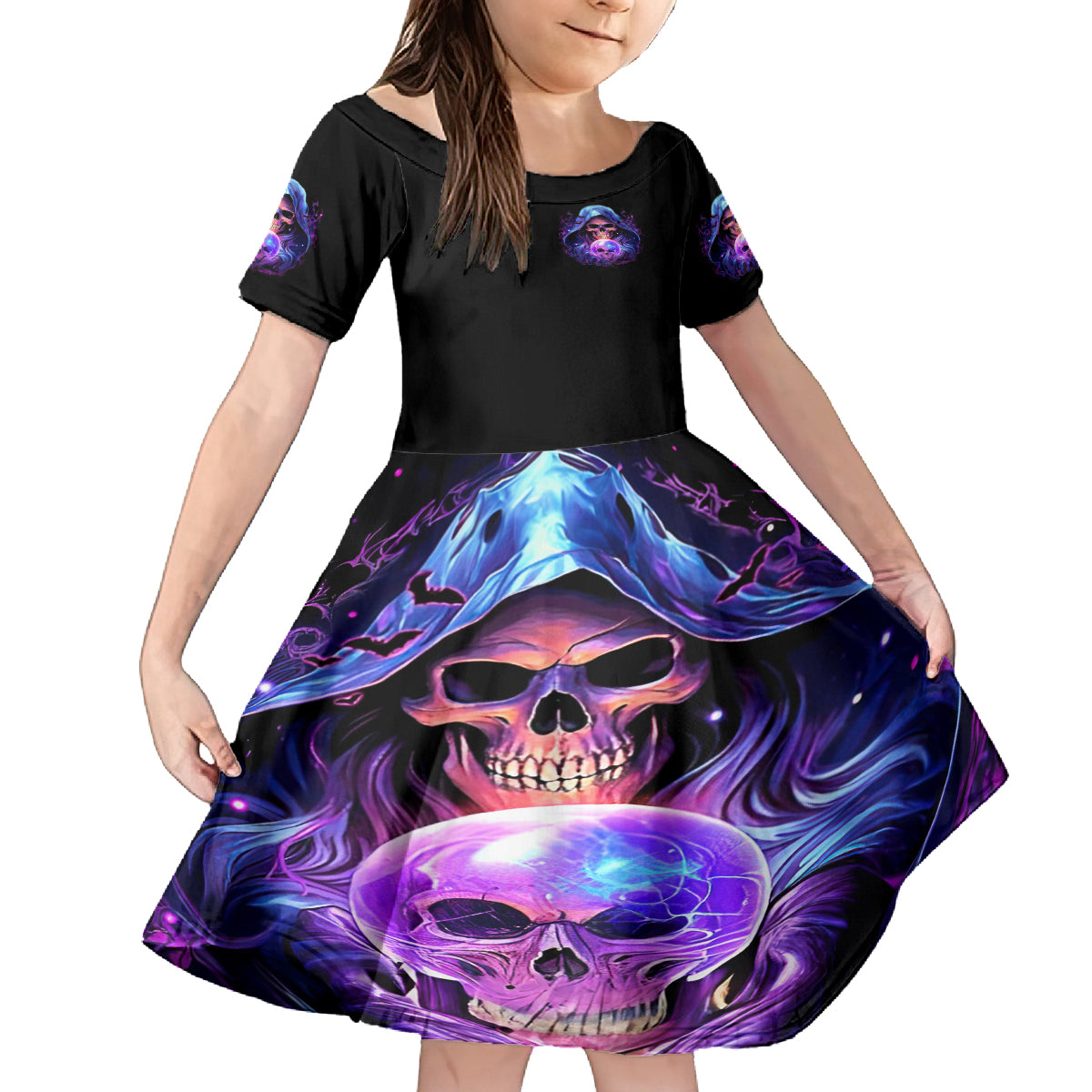 Witch Skull Family Matching Long Sleeve Bodycon Dress and Hawaiian Shirt I'm A Grumpy Old Witch - Wonder Print Shop