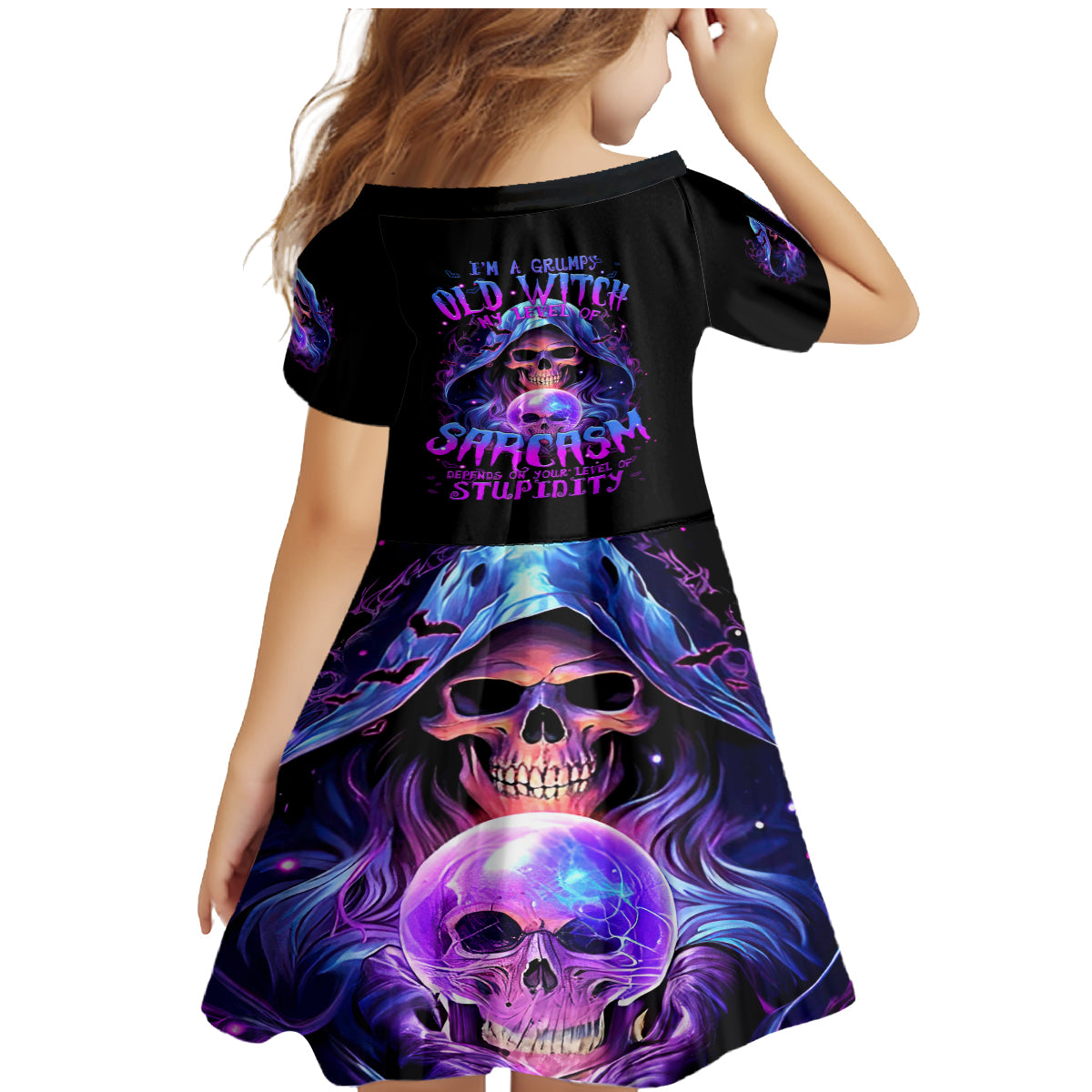 Witch Skull Family Matching Mermaid Dress and Hawaiian Shirt I'm A Grumpy Old Witch - Wonder Print Shop