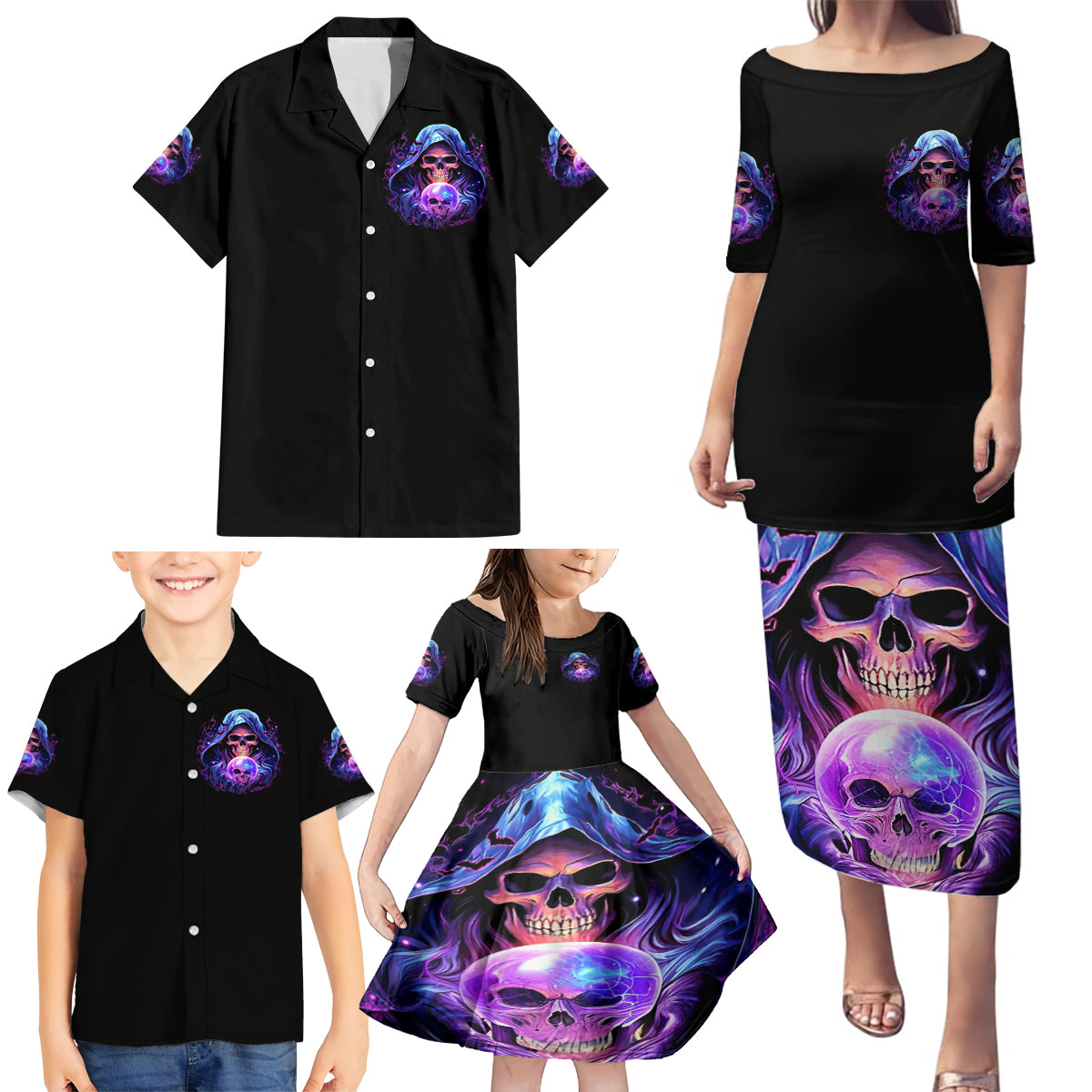 Witch Skull Family Matching Puletasi Dress and Hawaiian Shirt I'm A Grumpy Old Witch - Wonder Print Shop