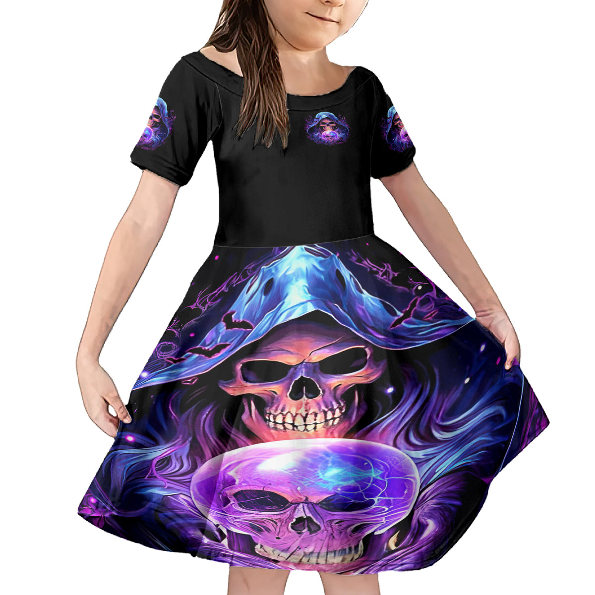 Witch Skull Family Matching Short Sleeve Bodycon Dress and Hawaiian Shirt I'm A Grumpy Old Witch - Wonder Print Shop