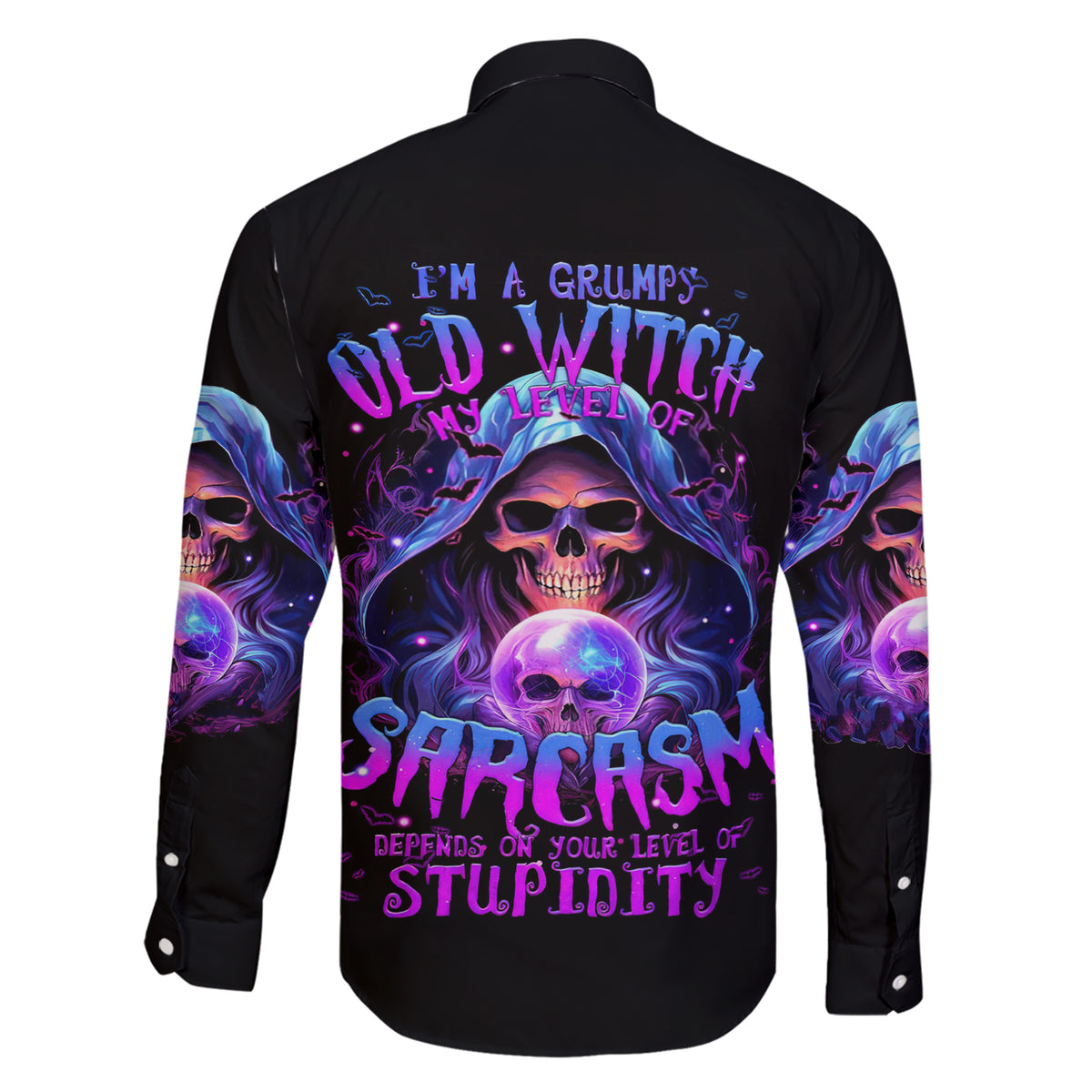 Witch Skull Family Matching Short Sleeve Bodycon Dress and Hawaiian Shirt I'm A Grumpy Old Witch - Wonder Print Shop