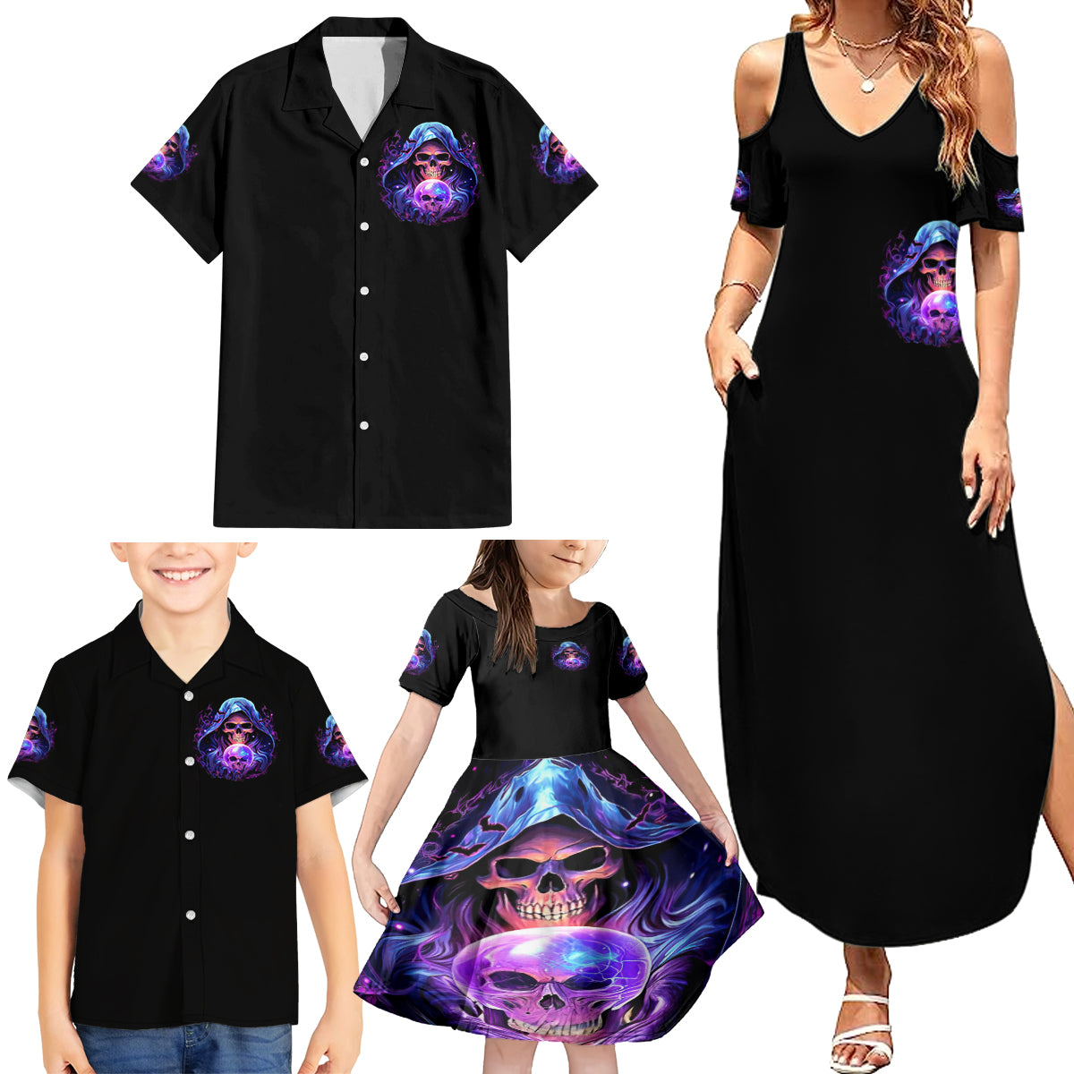Witch Skull Family Matching Summer Maxi Dress and Hawaiian Shirt I'm A Grumpy Old Witch - Wonder Print Shop