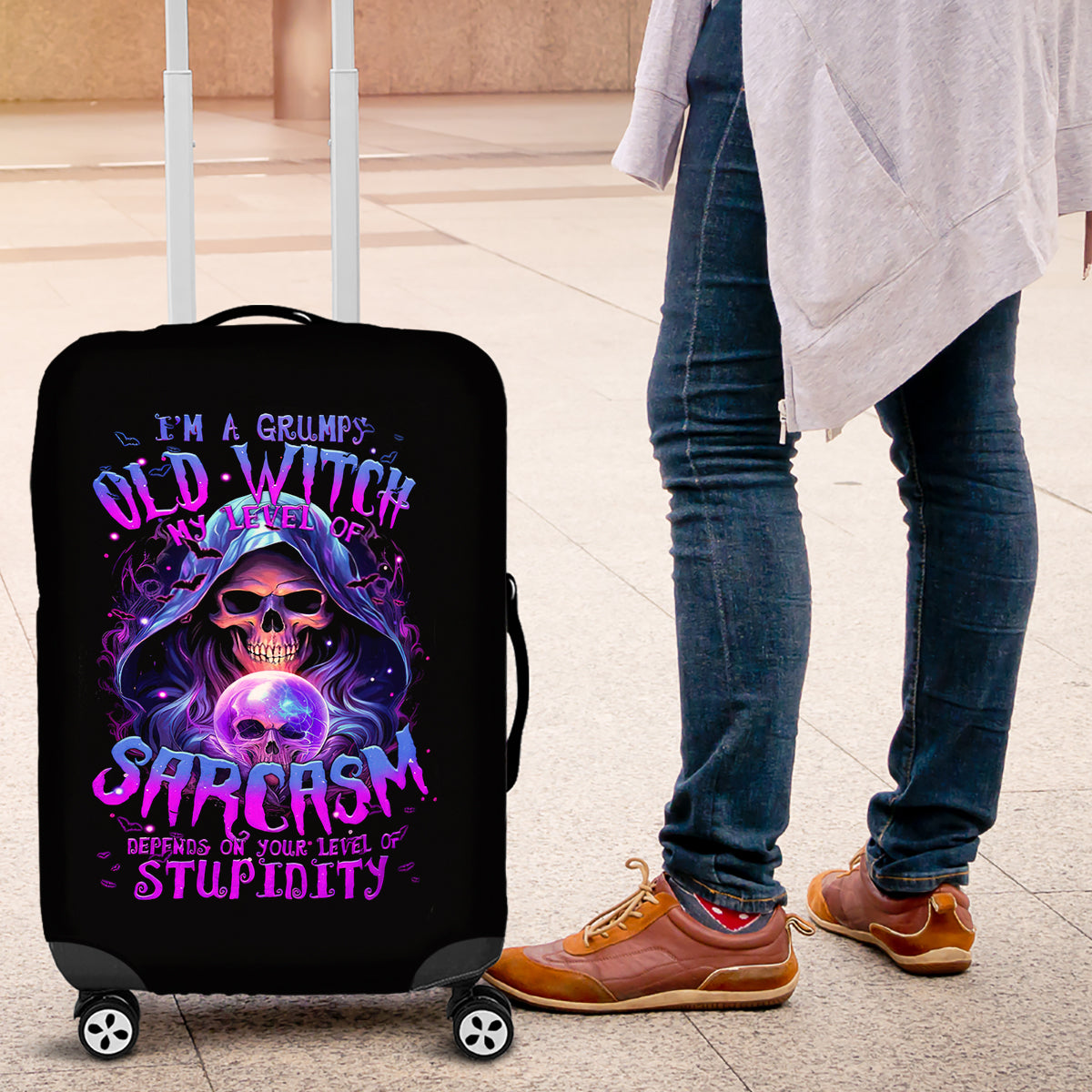 Witch Skull Luggage Cover I'm A Grumpy Old Witch - Wonder Print Shop