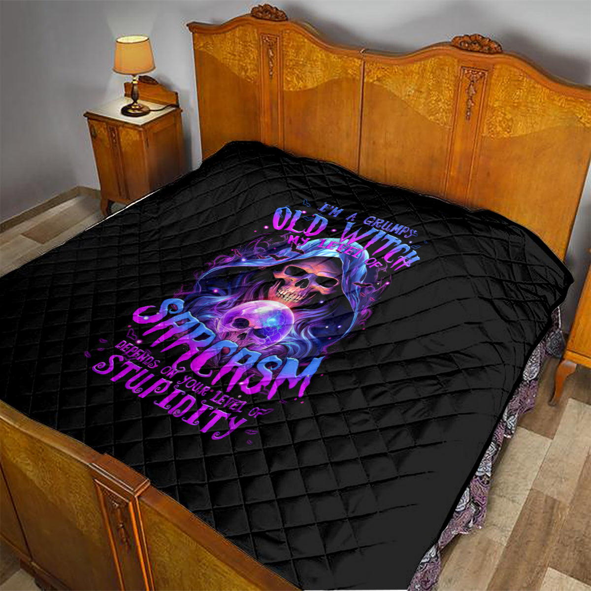 Witch Skull Quilt I'm A Grumpy Old Witch - Wonder Print Shop