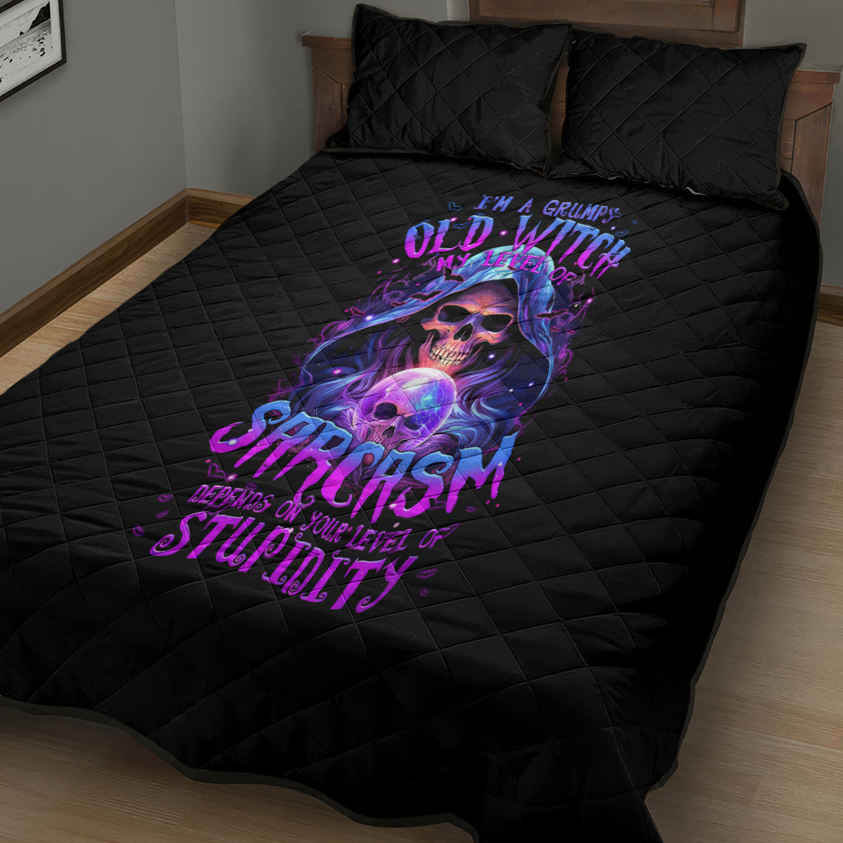 Witch Skull Quilt Bed Set I'm A Grumpy Old Witch - Wonder Print Shop