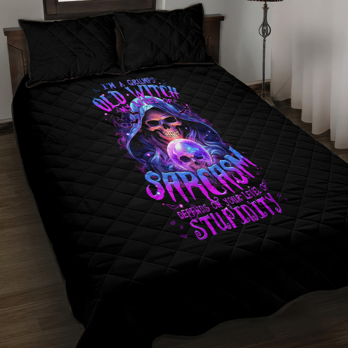 Witch Skull Quilt Bed Set I'm A Grumpy Old Witch - Wonder Print Shop