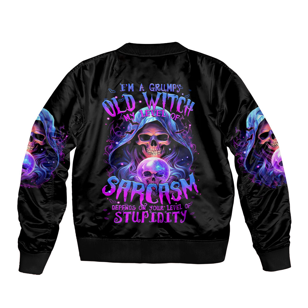 Witch Skull Sleeve Zip Bomber Jacket I'm A Grumpy Old Witch - Wonder Print Shop
