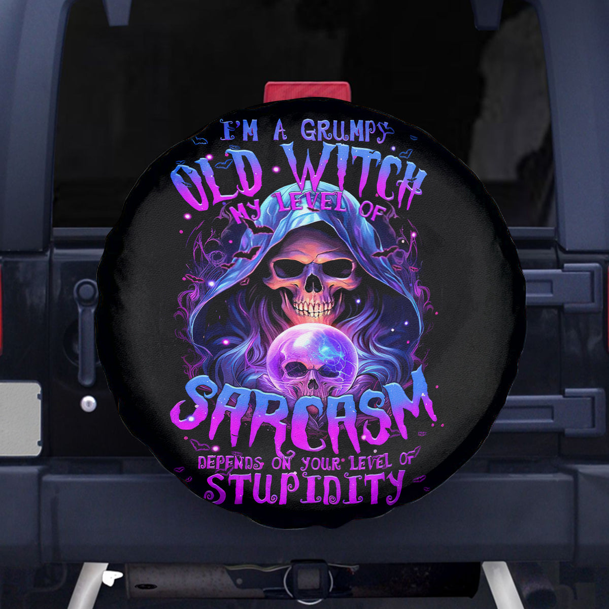 Witch Skull Spare Tire Cover I'm A Grumpy Old Witch - Wonder Print Shop