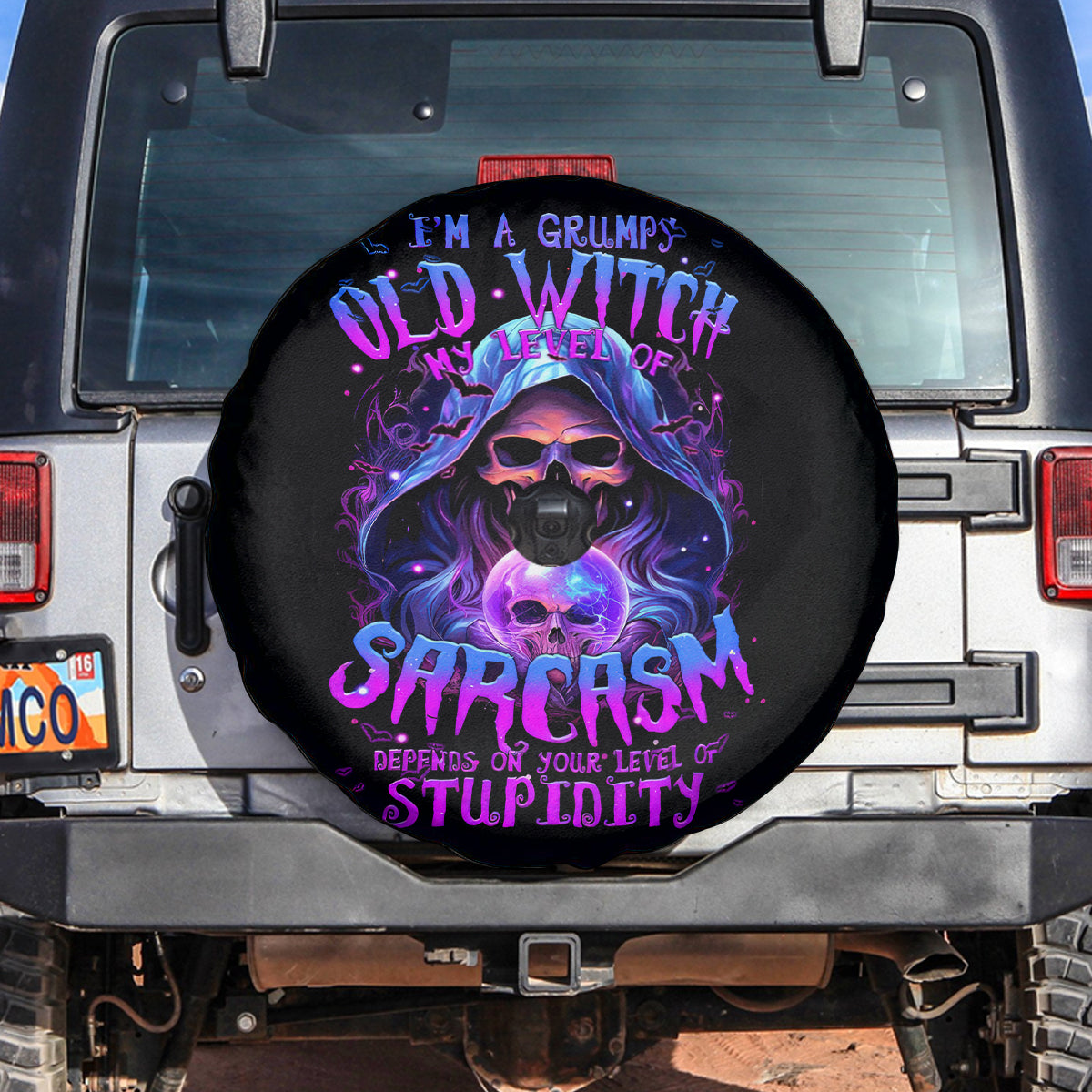 Witch Skull Spare Tire Cover I'm A Grumpy Old Witch - Wonder Print Shop