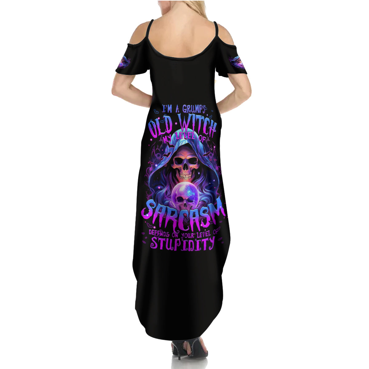 Witch Skull Summer Maxi Dress I'm A Grumpy Old Witch - Wonder Print Shop