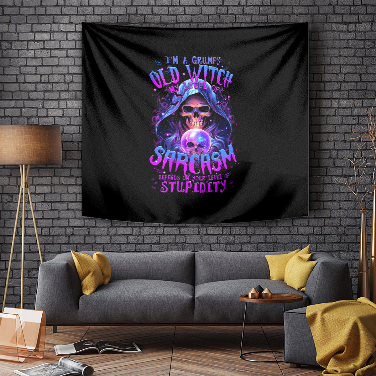 Witch Skull Tapestry I'm A Grumpy Old Witch - Wonder Print Shop