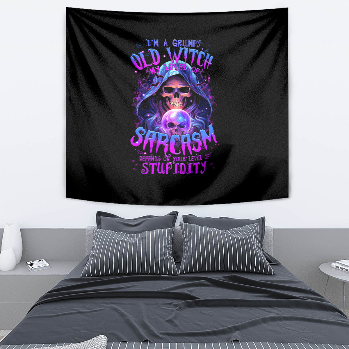Witch Skull Tapestry I'm A Grumpy Old Witch - Wonder Print Shop