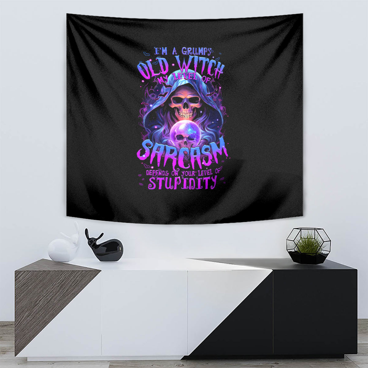 Witch Skull Tapestry I'm A Grumpy Old Witch - Wonder Print Shop