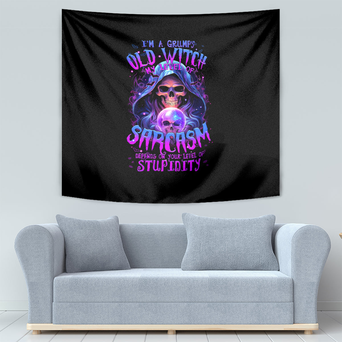 Witch Skull Tapestry I'm A Grumpy Old Witch - Wonder Print Shop