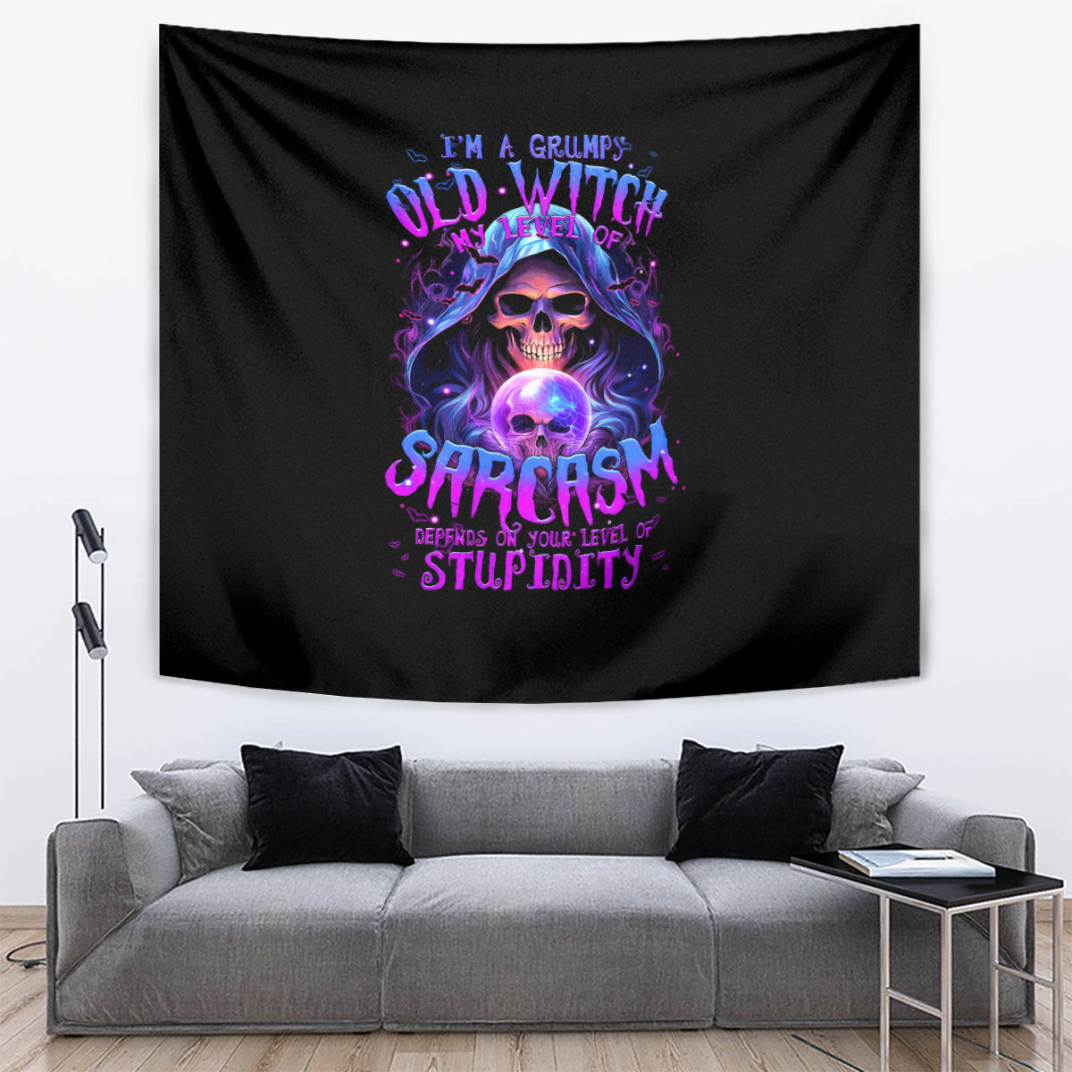 Witch Skull Tapestry I'm A Grumpy Old Witch - Wonder Print Shop